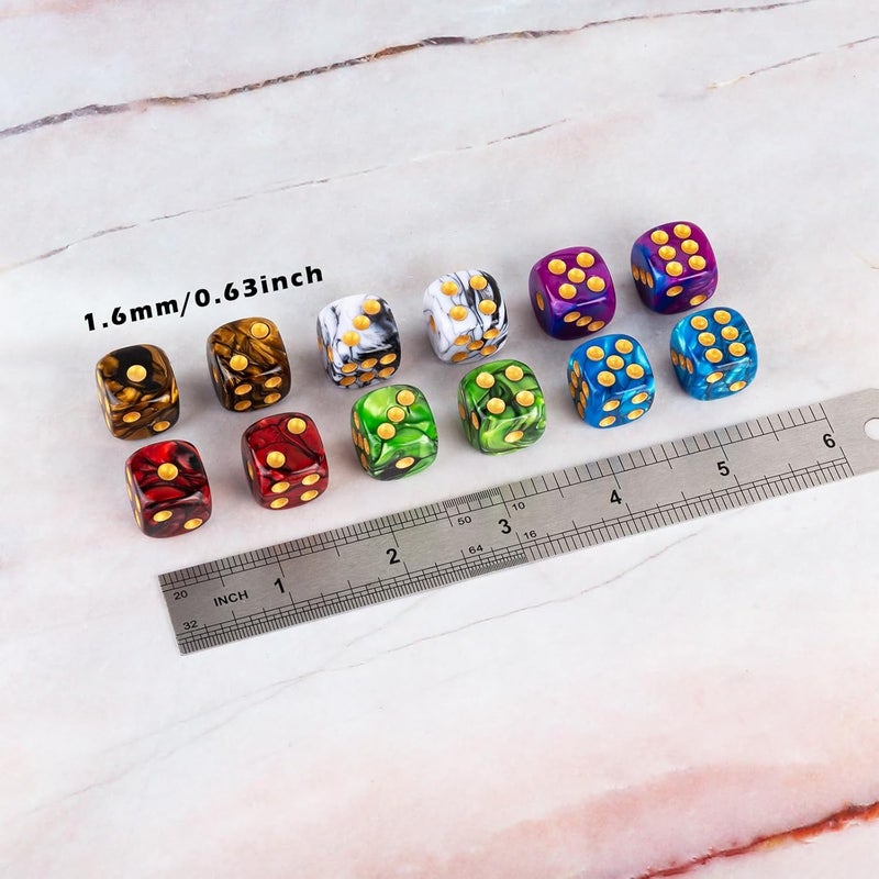 LAMJAM 36 Pieces 16mm Marble D6 Dice 6 Sided Dice Set Round Corner Board Game Dice for MTG DND Tenzi Farkle Yahtzee Bunco or Math Learning - Image 2